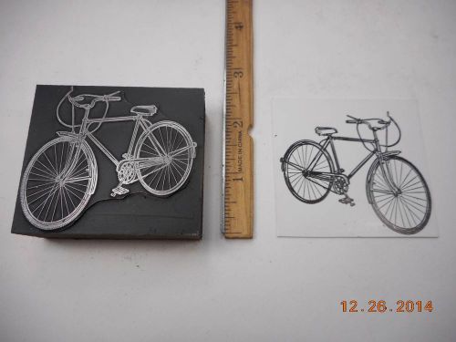 Letterpress Printing Printers Block, Men&#039;s Bicycle w Gears on Handlebars