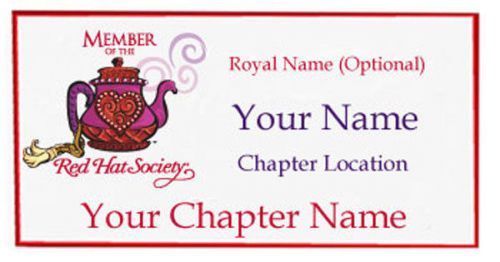 S12 RED HAT SOCIETY PERSONALIZED NAME BADGE W/ PREMIUM MAGNET FASTENER ON BACK