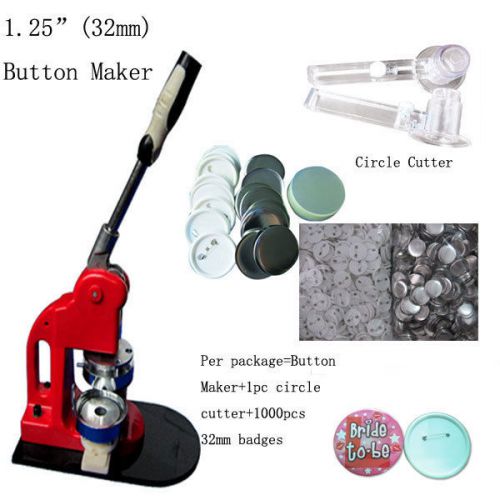 32mm Badge Making Kit=Button maker+1 pc circle cutter+1000 pcs 32mm badges