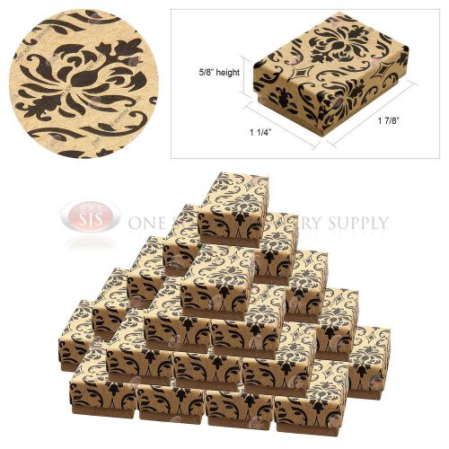 25 Kraft Damask Print Gift Jewelry Cotton Filled Boxes 1 7/8&#034; x 1 1/4&#034; x 5/8&#034;