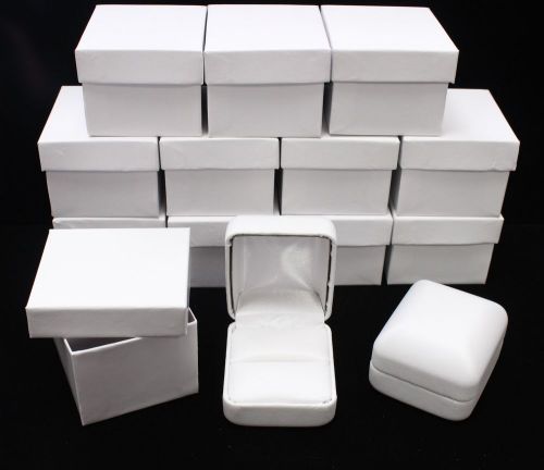 Lot of 12 Faux Leather Ring Display Gift Box - White 1 7/8&#034; x 2 1/8&#034; x 1 1/2&#034;