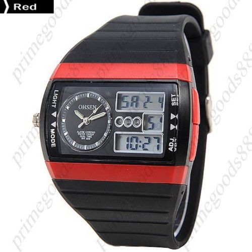 Square LED Waterproof Analog Digital Quartz Alarm Date Men&#039;s Wristwatch Red