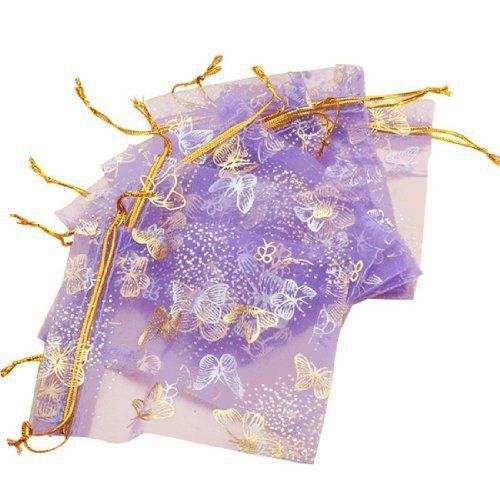 Click Down 100pcs Butterfly Purple Organza Drawstring Pouches Jewelry Party Wedd