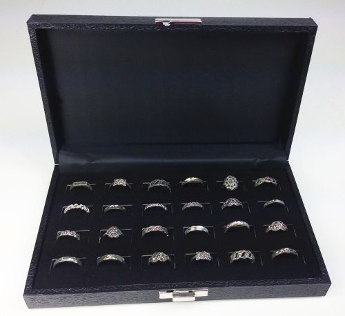 24 Ring Black Display Case Jewelry Solid Top Organizer Travel Storage