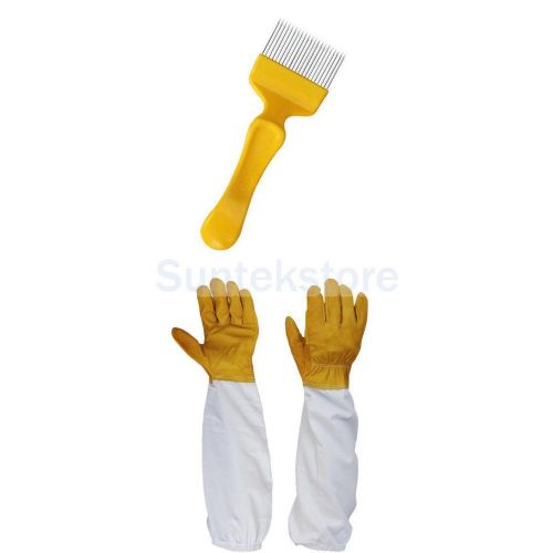 Pair beekeeping gloves goatskin vented long sleeves guard gloves +uncapping fork for sale