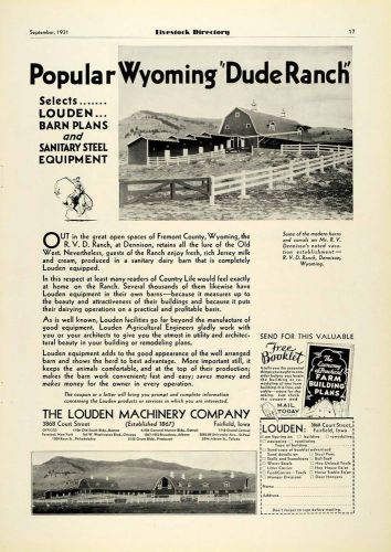 1931 Ad Louden Machinery Fremont Wyoming Dude Ranch Barn Farm Equipment COL2