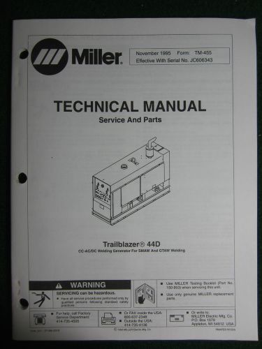 Miller trailblazer 44d welder service repair manual parts electrical jc606343 for sale