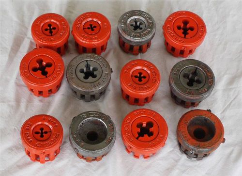 Vintage lot of 12 ridgid 00-rb pipe/ bolt threader die and head for sale
