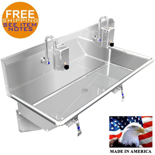 HAND SINK INDUSTRIAL 2 STATION 48&#034; HANS FREE 304 STAINLESS STEEL MADE IN AMERICA