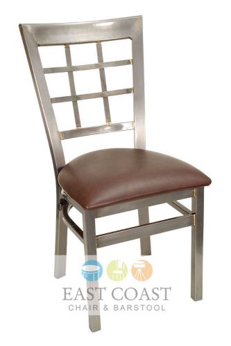 New gladiator clear coat window pane metal restaurant chair w/ brown vinyl seat for sale