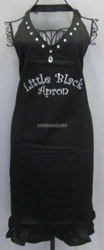 Little Black Apron Cotton With Ruffle &amp; Diamonte Bling Great Gift For A Cook