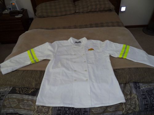 New cintas double breasted long sleeve white chef&#039;s jacket sunoco aplus coat 44 for sale