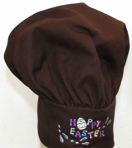 Brown Hoppy Easter Bunny Rabbit Chef Hat Adult Size Adjustable Velcro Embroidery