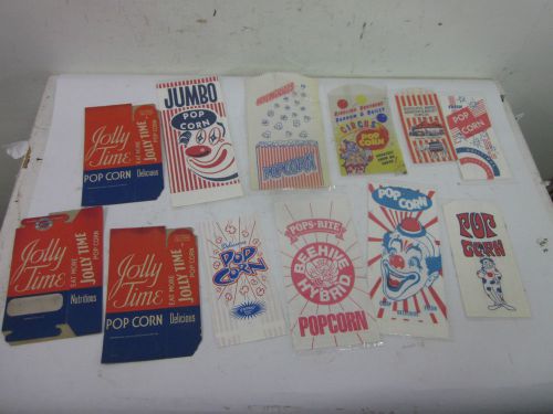 Lot of Vintage Paper Popcorn Bags &amp; Boxes- All sizes