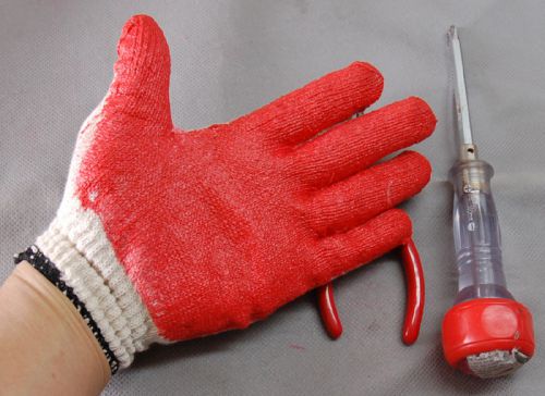Lot of 100 Pairs Cotton/Poly Red Coated Latex Palm Finger Work Gloves-one Size
