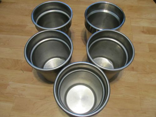 7 INCH ROUND STAINLESS STEAM TABLE SOUP PANS 5 PANS TOTAL 7 X 8  DEEP NO LIDS