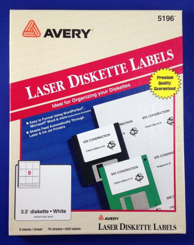 Avery 5196 3.5&#034; White Laser Diskette Labels 70 Sheets - 630 Labels