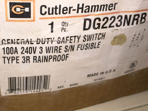 Cutler-Hammer Safety Switch DG223NRB, 100A 240V 3W Fusible 3R, New in Box!!!