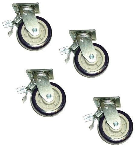 Set of 4 Swivel Plate Casters with 8&#034; x 2&#034; Blue Patriot Wheels &amp; Rear Lock Brake