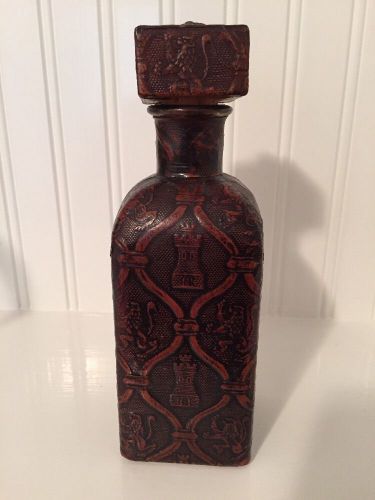 Vintage Leather Covered Glass Bottle Decanter Piel Legitima Made in Spain