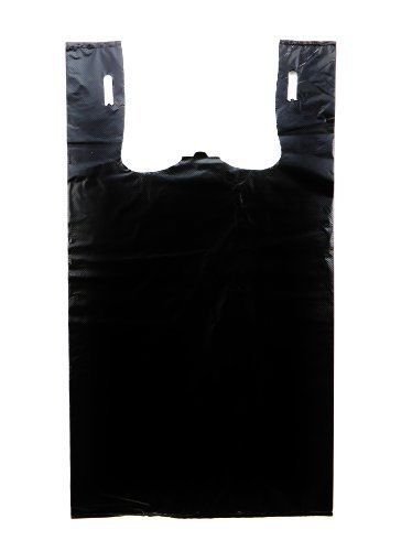 Plastic bag-black plain embossed t-shirt bag 11.5&#034;x6.5&#034;x21.5&#034; 13 mic - 1000 bags for sale