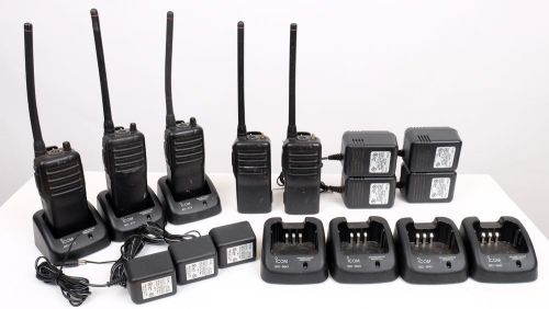 Five ICOM IC-F14S Handheld Radios and Chargers
