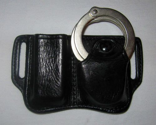 Don hume black leather magazine/handcuff combination holder, d425a, 1-3/4&#034; belt for sale
