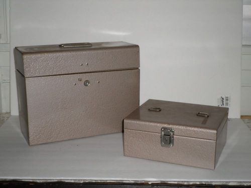 Vintage Industrial Metal Tan File Box and Cash Box ~ Lot of 2