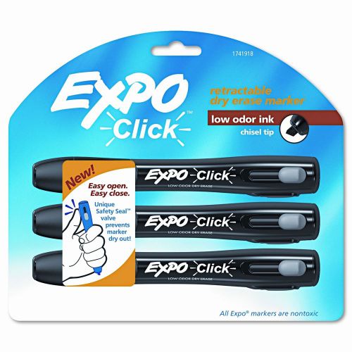 Expo® click dry erase markers, chisel tip, black, 3/pack for sale