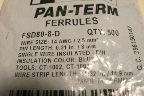 Panduit pan-term ferrules fsd80-8-d qty 500 for sale