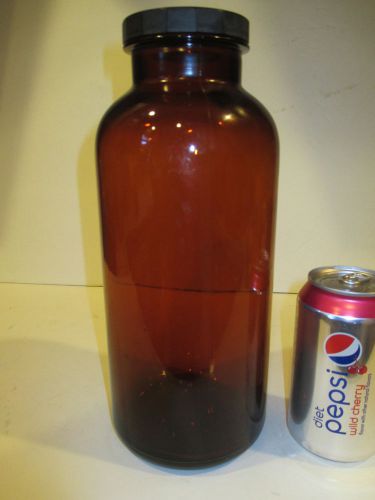 Vintage Duraglas Brown Amber Bottle Jug 11&#034; Tall Merck Cap Made In USA 4.5&#034; Base