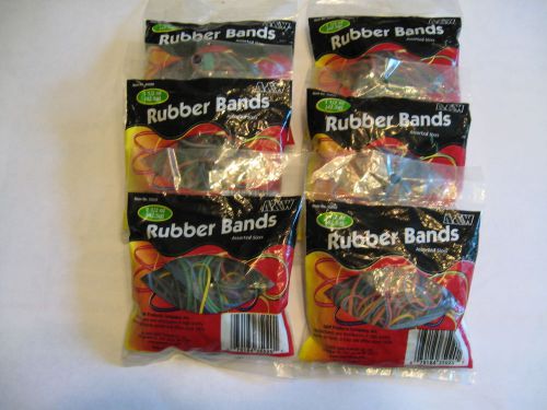 NEW LOT OF 6 1.5 OZ EA. 9 OUNCES (255 G) RUBBER BANDS ASSORTED SIZES &amp; COLORS
