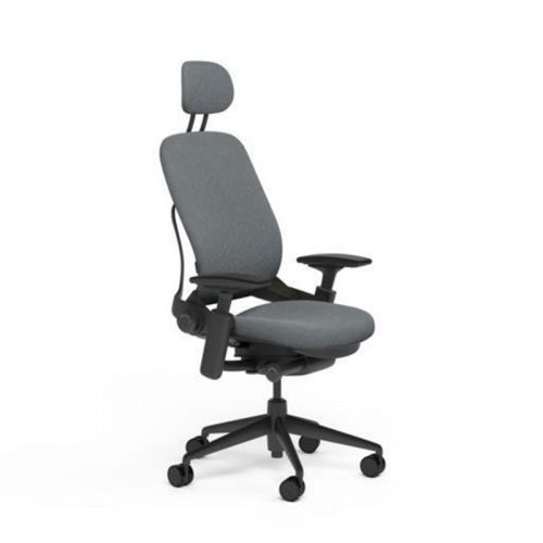 Steelcase adjustable leap desk chair + headrest - grey buzz2 fabric black frame for sale