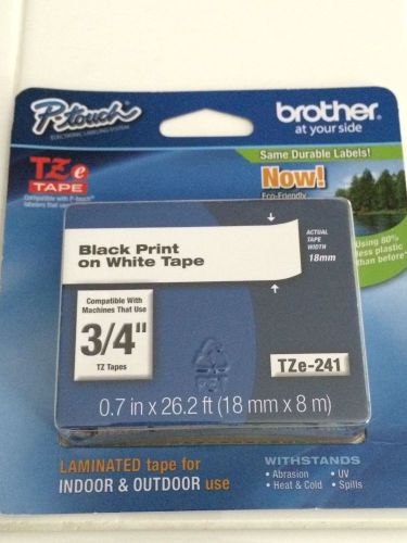 BROTHER P-TOUCH 3/4&#034; BLACK INK ON WHITE TAPE TZE-241