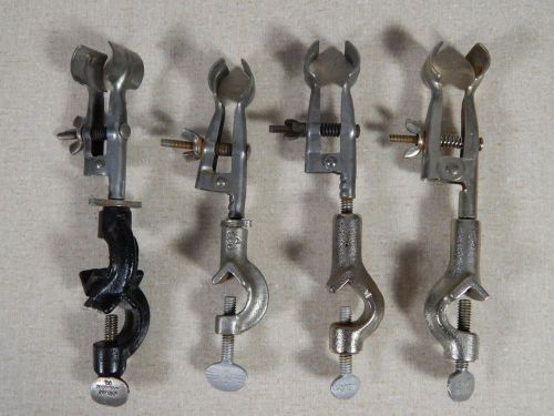 4 VINTAGE LAB TEST TUBE CLAMPS Cast Alloy Chemistry Lab Industrial