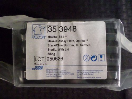 (5) BD Falcon Microtest 96-Well Assay Plate, Optilux, Sterile Black/Clear 353948