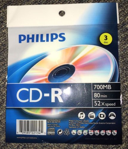 PHILIPS CR7D5NZ03/27 700MB 80-Minute 52x CD-Rs with Foil Wrap, 3 pk