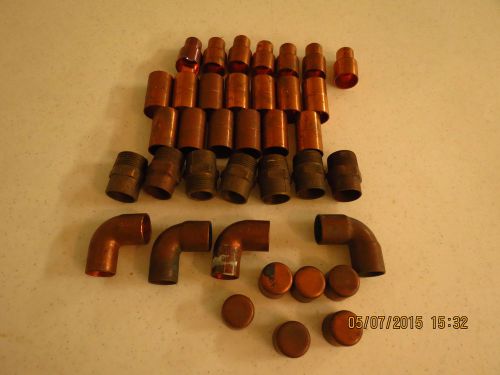 Huge Lot of 3/4 Inch Brass Sweat Fittings, Couplings and Adapters - 39 Pieces
