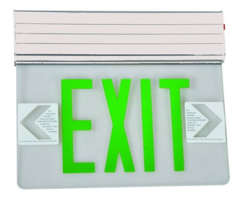 Surface Mount Edge Lit LED Exit Sign with Green on Clear Panel and White Housing