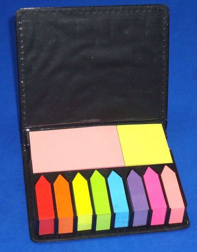 Black Leather Bound Sticky Note &amp; Page Makers Stickers Organizer C162