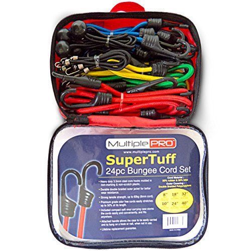 Supertuff 24 pc bungee cord set 6 assorted sizes heavy duty tie cords strap new for sale