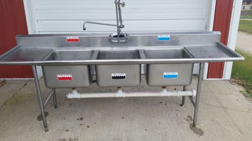 103&#034; 3 compartment long stainless steel sink w/ left and right side drain board for sale