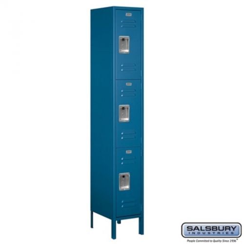 Standard metal locker triple tier 1 wide 6&#039; high 15&#034; deep blue 63165bl-u new for sale