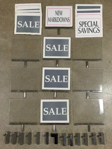 Lot of (10) retail clear plexi-signs &amp; (13) magnetic sign holders w/ sale signs for sale