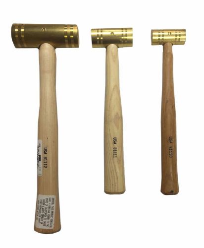 3 Pc. Brass Hammer Set w/ Hickory Handles - Made in the USA