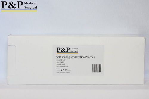 Self Seal Sterilization Pouch 3.5&#034; x 9&#034; Box of 1600 Indicator Strip P&amp;P pp-sp1