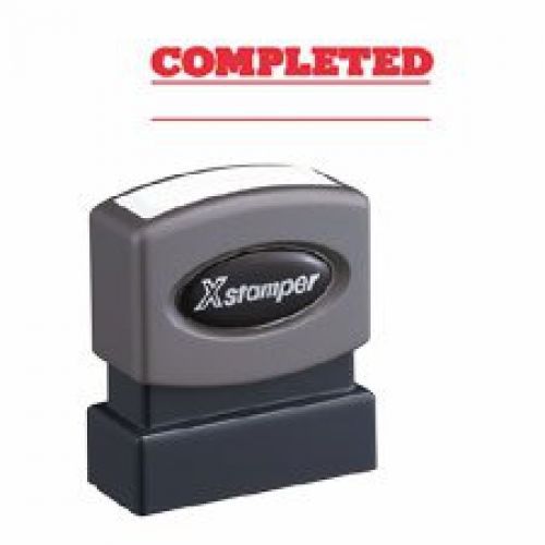Xstamper pre-inked &#034;completed&#034; stamp with date line, red, 1/2x1-5/8 impression for sale