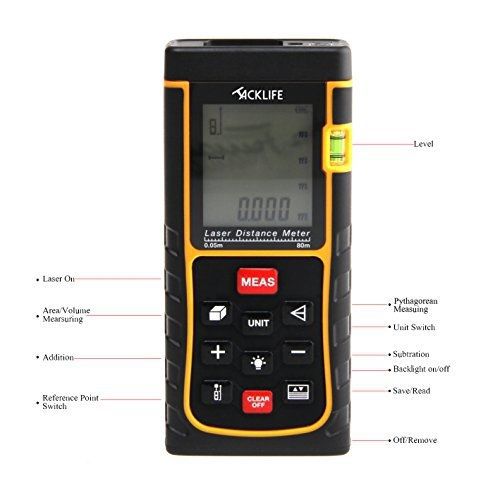 Tacklife 80m (262 Feet) Portable Laser Distance Measurer with Distance &amp; Angle