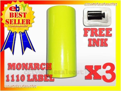 3 SLEEVES FLUORESCENT YELLOW LABEL FOR MONARCH 1110 PRICING GUN 3SLEEVES=48ROLLS