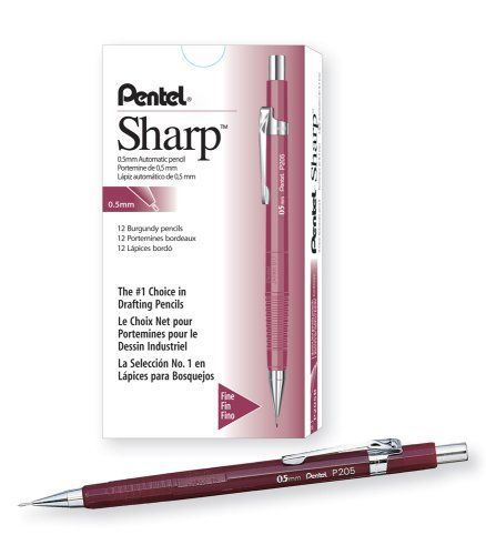 Pentel sharp automatic pencil, 0.5mm, burgundy barrel, box of 12 (p205b) for sale